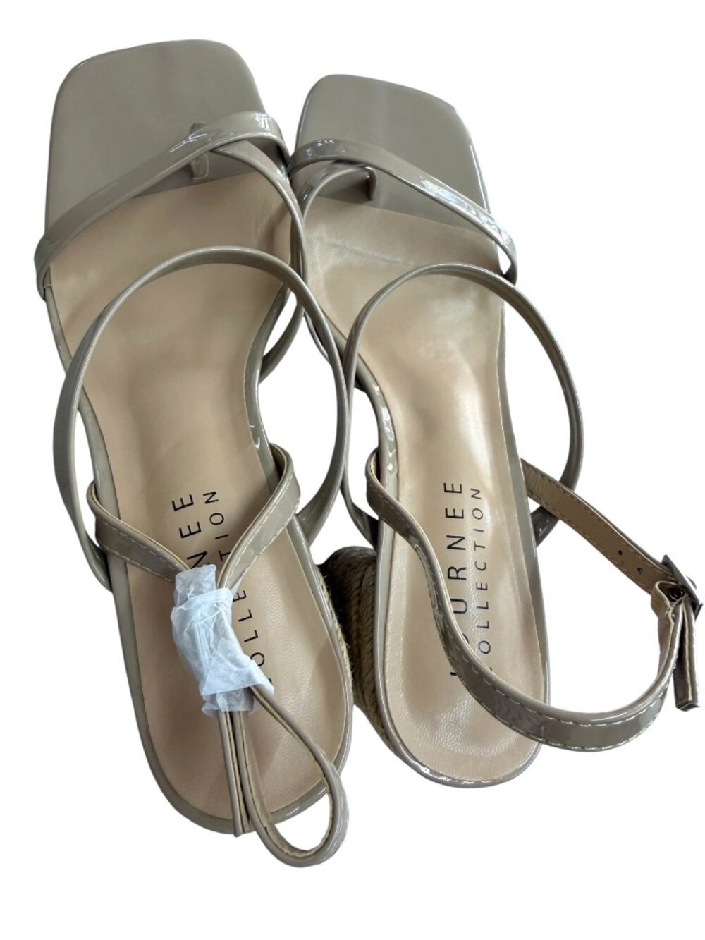 Journee Collection Olivina Taupe Faux Patent Leather Block Heel Sandals Size 9 - Picture 10 of 11